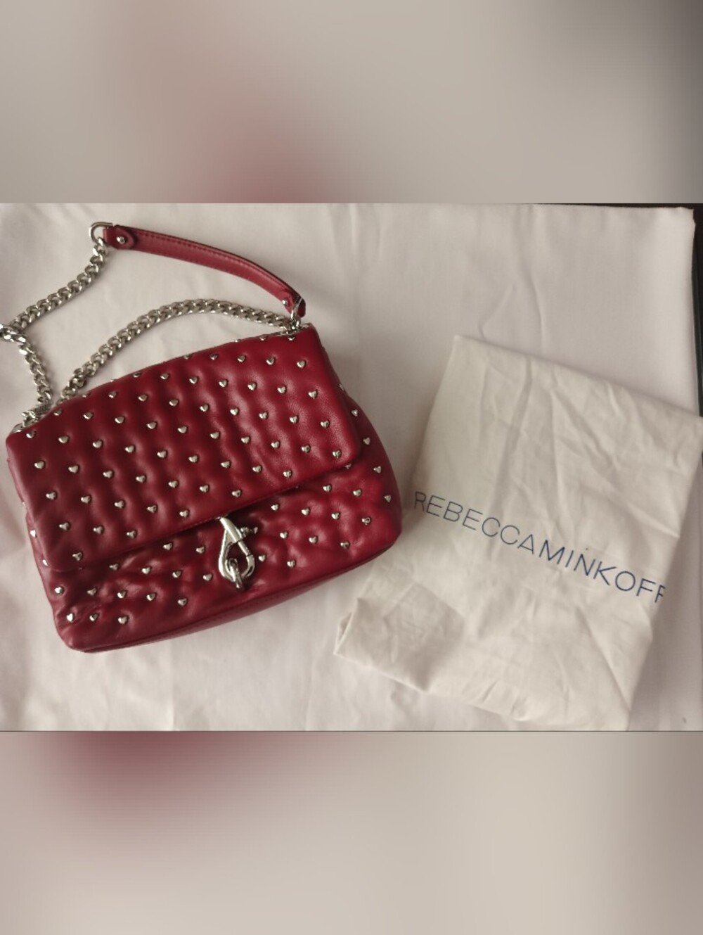 Rebecca Minkoff Red Quilted Studded Leather Shoulder Bag